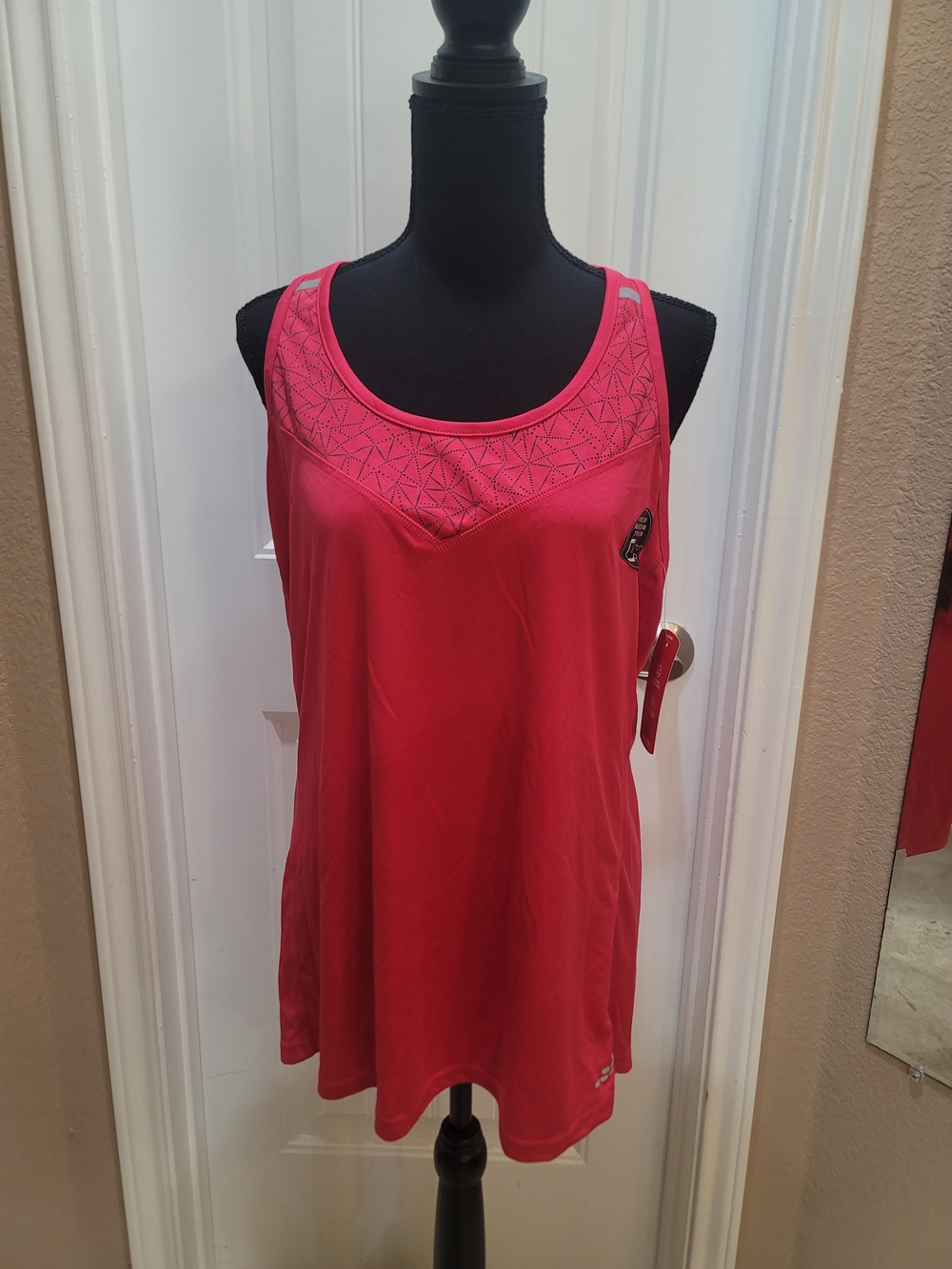 bcg Hot Pink Sleeveless Athletic Tank with Patterned Yoke